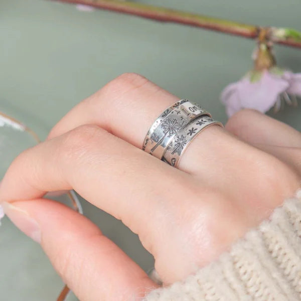 Silver Dandelion Spinner Ring
